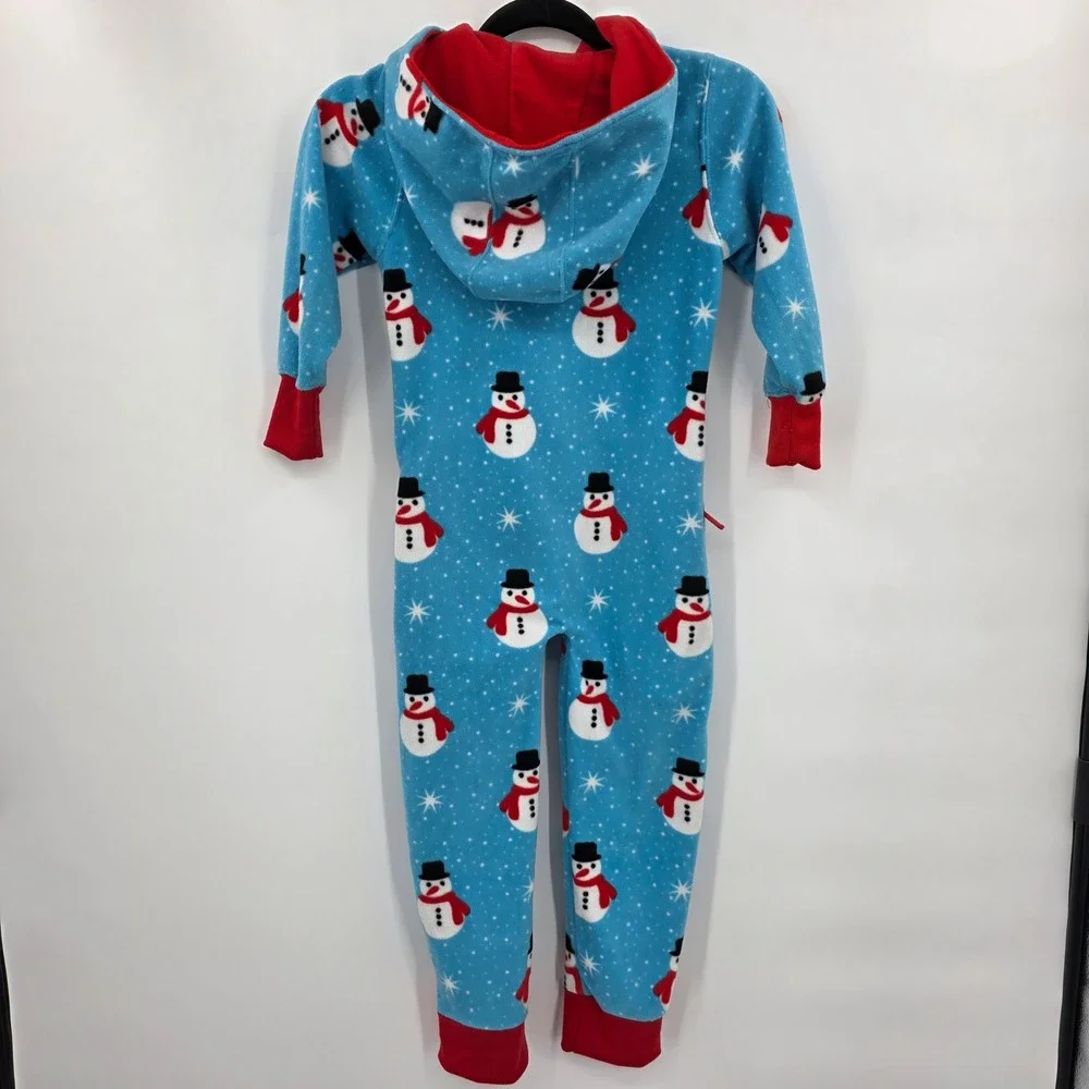 TIPSY ELVES Kids Snowman‎ One Piece Jumpsuit Fleece Pajamas M NWOT